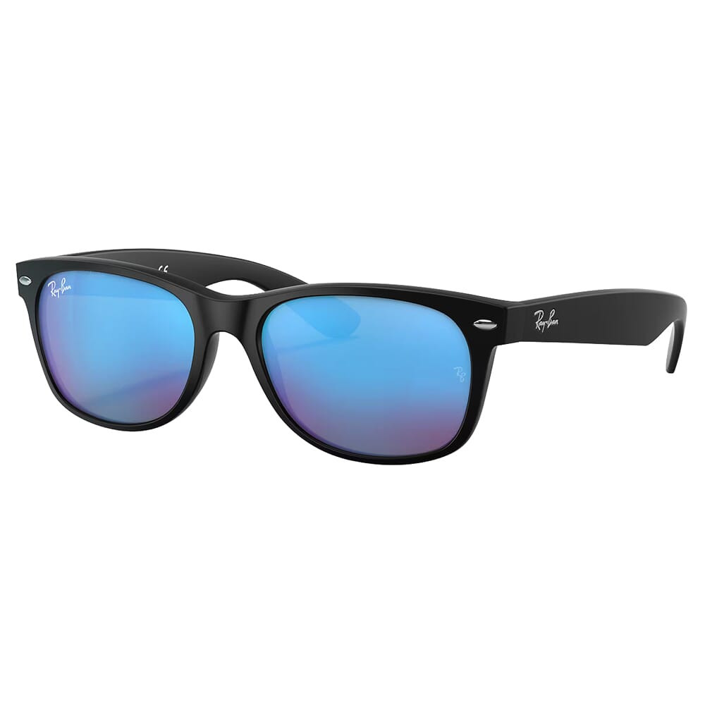 Ray-Ban New Wayfarer Flash Matte Black Sunglasses w/Grey & Blue Mirror Lenses 0RB2132-622/17-55