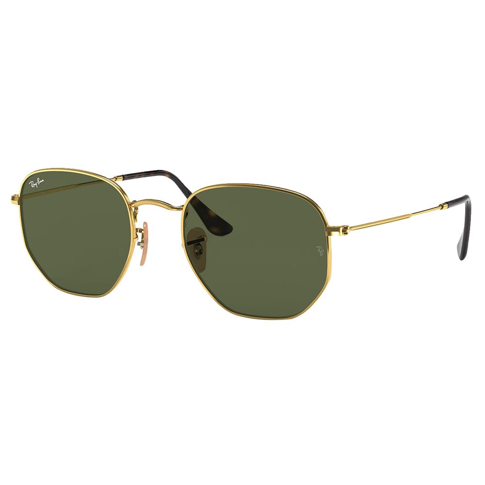 Ray-Ban Hexagonal Polished Gold Sunglasses w/G-15 Green Flat Lenses 0RB3548N-001-54