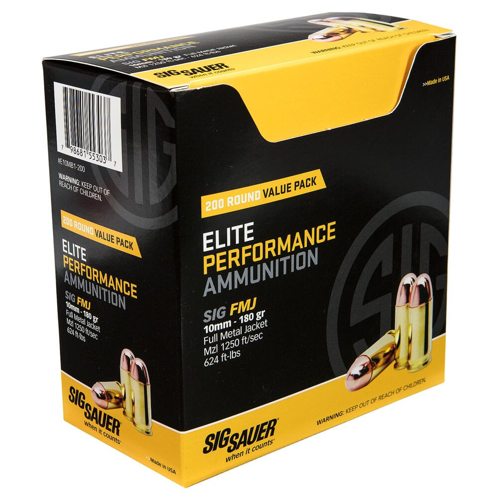 Sig Sauer Ammo 10mm 180gr Elite Ball Full Metal Jacket 200/Box E10MB1-200