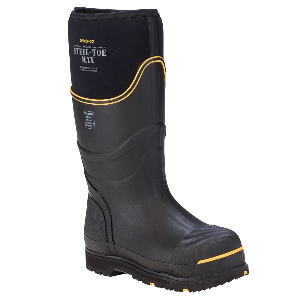 Dryshod Steel-Toe Max Hi Black/Yellow Boots STM-UH-BK-M