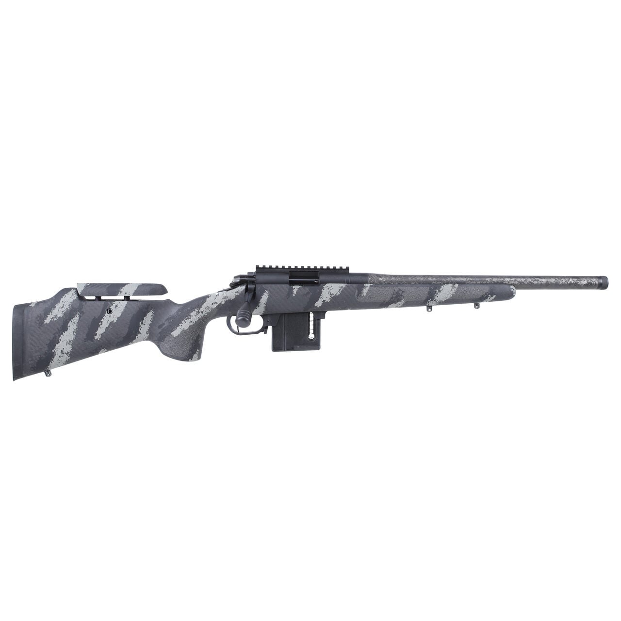 Vudoo Gun Works Gen2 .22 LR 18" Bbl Proof 1/2-28 30MOA PP Altitude Stock Adjustable Comb PP Rem SA M5 Bottom Metal SIN-V22-RH-BLK-CF18TB-PPA-SANTH