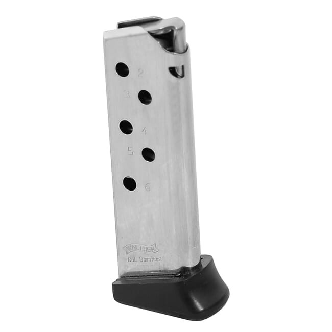 Walther PPK 380 ACP 6 Rd Finger Rest Nickel Magazine MPN 2246010 USED UA1882