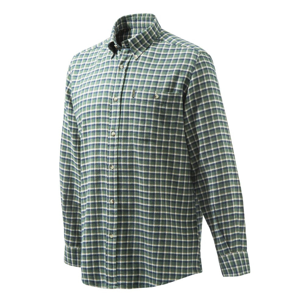 Beretta Wood Flannel Button-Down Shirt White Blue Green Check LUA10T16440192