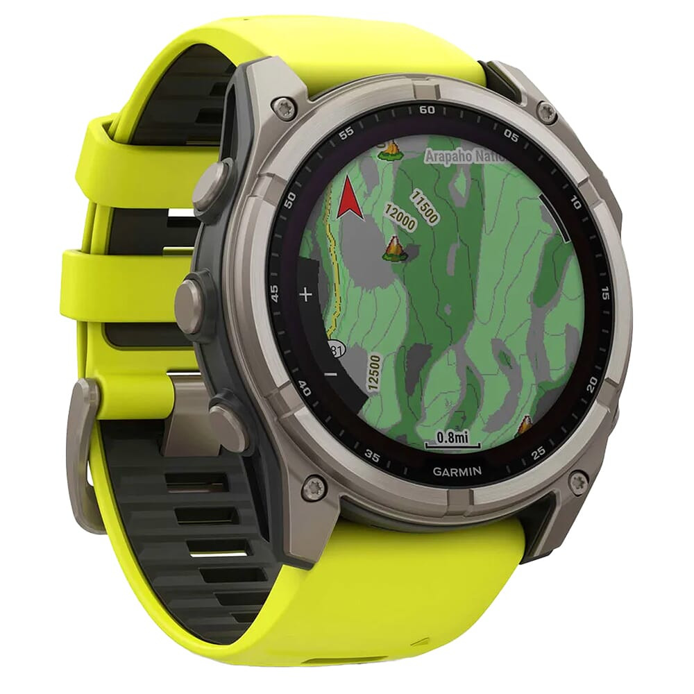 Garmin fenix 8 Sapphire Solar 51mm Bare Titanium/Graphite w/Amp Yellow/Pebble Gray Band Smartwatch 010-02907-20
