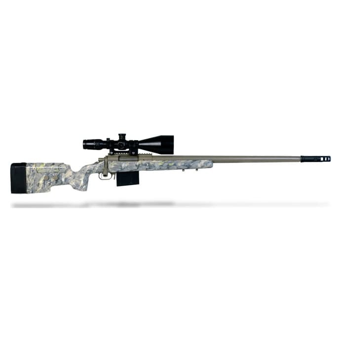 Surgeon Remedy 338 Lapua,27'  Krieger barrel with sure fire muzzle brake, McMillian A-5 stock in molded in tan & green, 2 AI mags, Zeiss Hensoldt ZF 6-24x72 mildot scope in Near 1 piece uni-mount and bubble level ring on scope. All metal work on