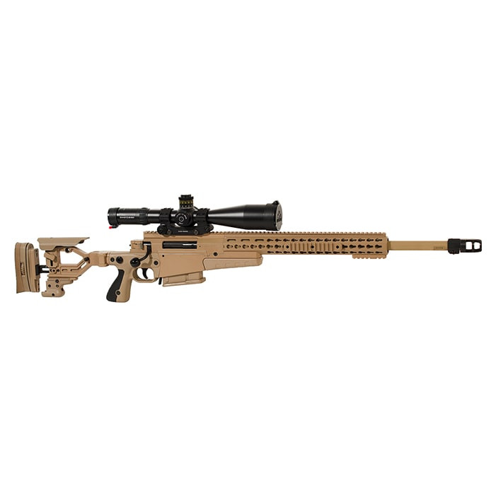 Accuracy International AX 300 Pale Brown chassis 24 inch barrel std brake with S&B PMII 5-25x56 L/P DT P4Fine FFP MRAD CW and ERA-TAC Adjustable inclination mount 34mm 37mm-1.46" High. Like new demo, never fired - UA1522  SN: 15AX22029
