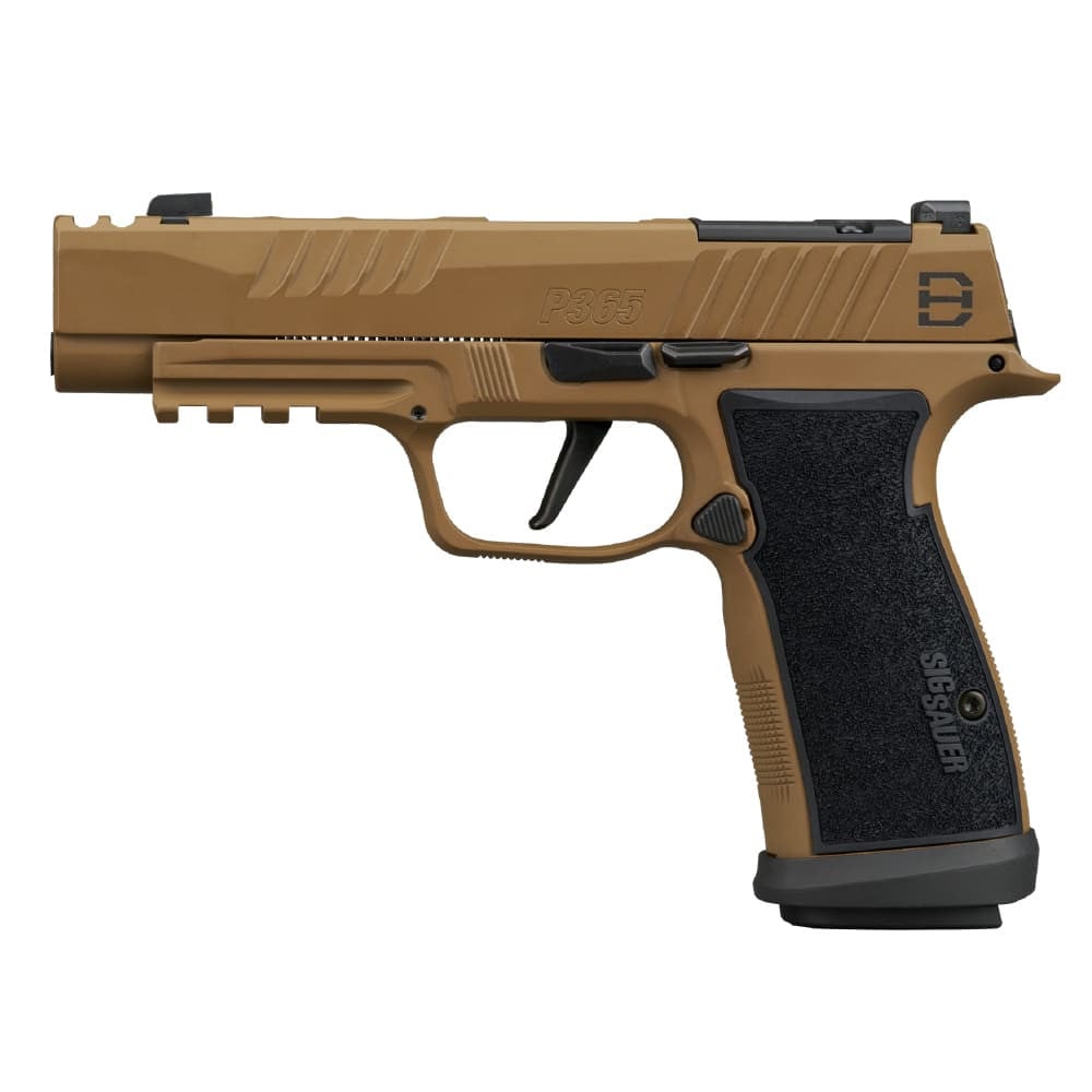 Sig Sauer P365 9mm 3.7in DH3 Striker X-Ray 3 Optic Ready AXG Mod Grip Comp Magwell Coyote Pistol w/(2) 21rd and (1)17rd Steel Mags 365AXGF-9-DH3