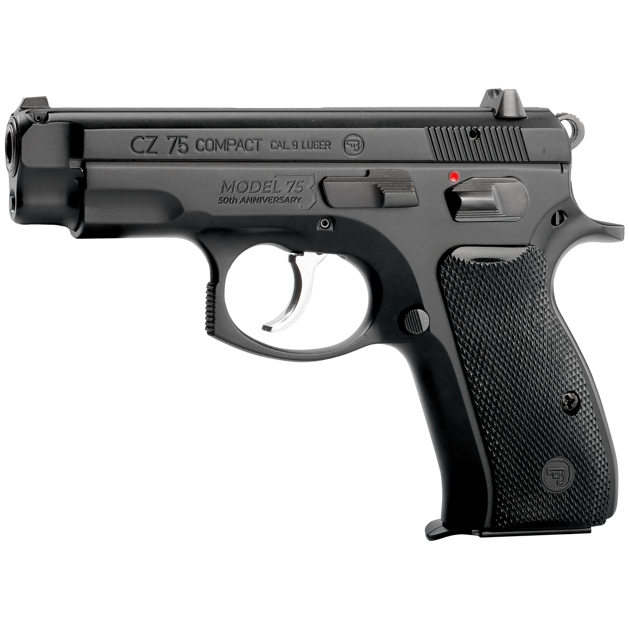 CZ 75 Compact 50th Anniversary Elite 9mm 15rd Blk Polycoat Steel Frame, FS, MS, Blk Plastic Grips Full-Size Handgun 91208