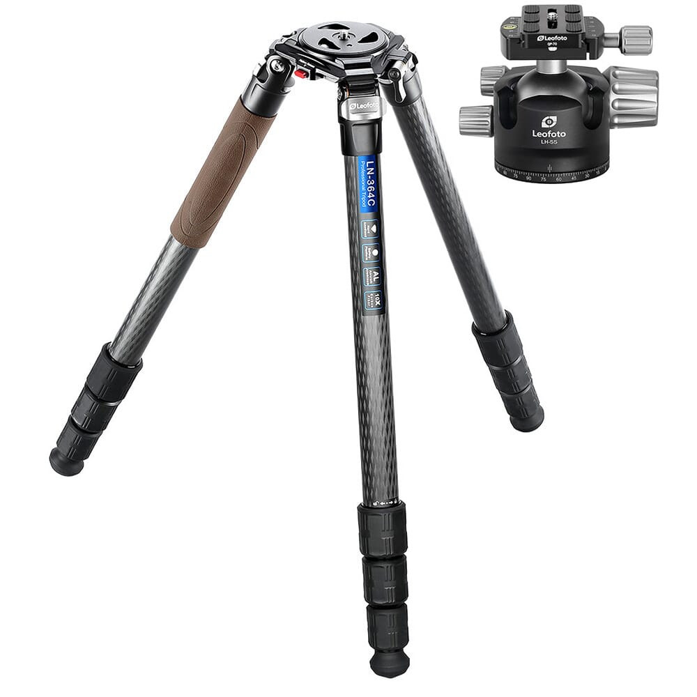 Leofoto LN Heavy Duty Series LN-364C Carbon Fiber Tripod w/75mm Bowl, Bag, Ball Head/Leveling Base Kit LN-364C-LH-55-55MM-LOW-PROFILE-BALL-HEAD