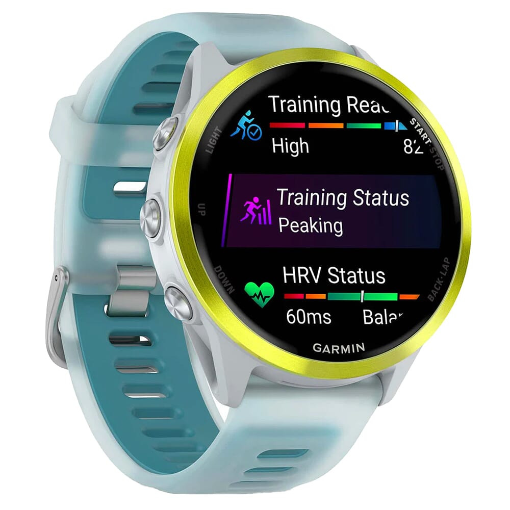 Garmin Forerunner 570 - 47 mm Amp Yellow Aluminum w/Translucent Whitestone/Turquoise Band 010-02971-01