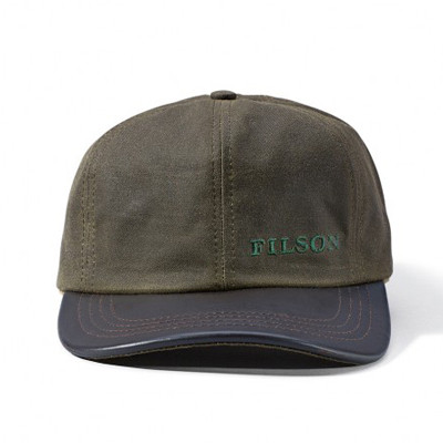 Filson Otter Green Tin Cloth Leather Cap FIL-30038-OtterGreen