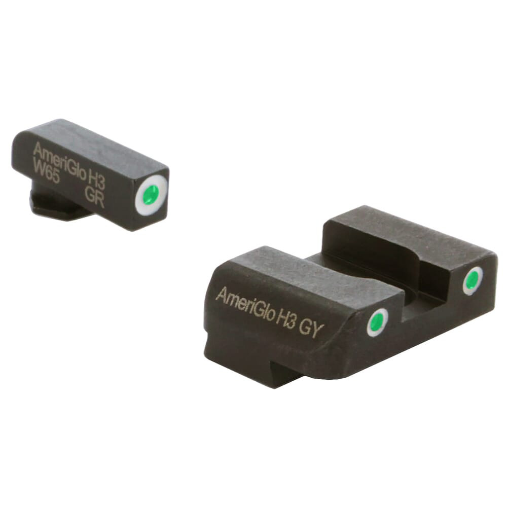 Ameriglo Spartan Grn Trit w/Wht Outline Front, Grn Trit w/Wht Outline Rear 3-Dot Night Sight for Glock 20,21,29-32,36,40,41 GL-233