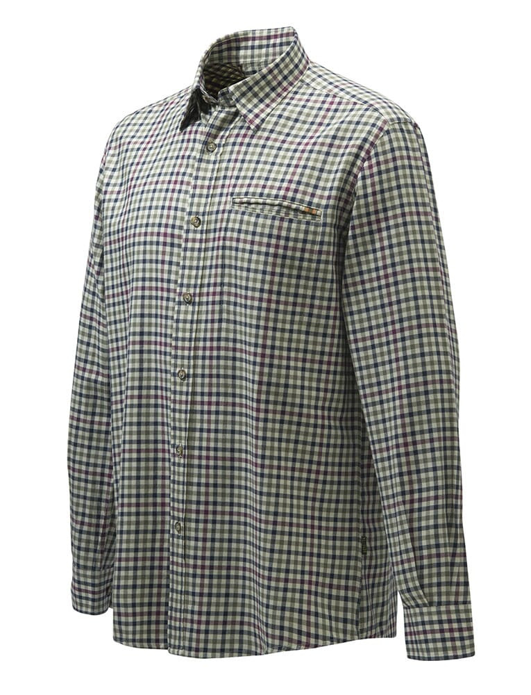 Beretta Wood Plain Collar Shirt Ecru Check X Large LU801T1645011FXL