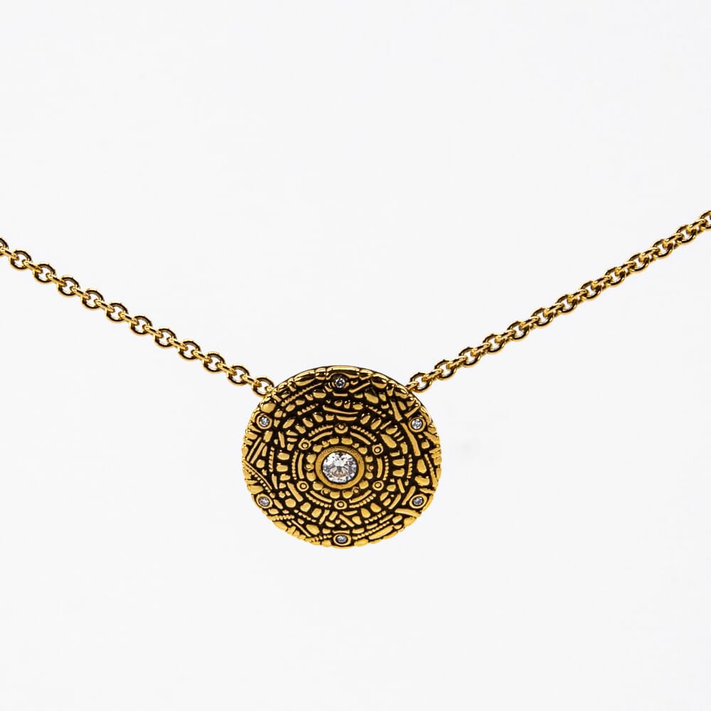 Alex Sepkus 18K and Diamond "Shield" Pendant 7 Diamonds (0.16ct) with 18" 1.9mm Cable Chain M-4519