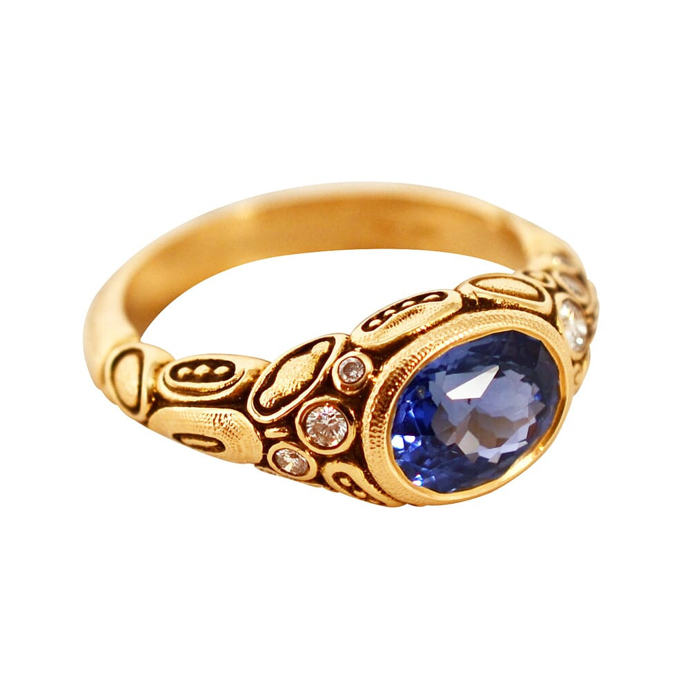 Alex Sepkus 18K and Diamond & Blue Sapphire Ring R-54