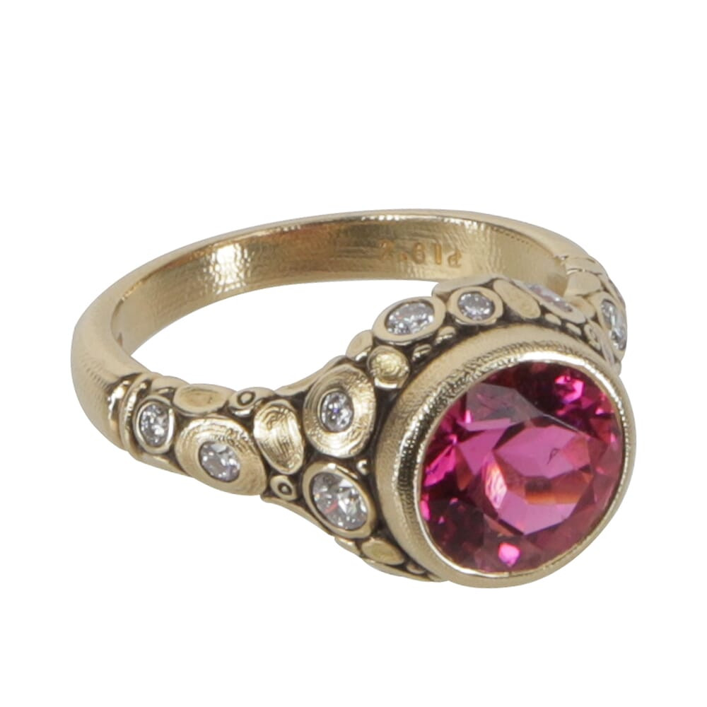 Alex Sepkus 18K Diamond "Circle" Ring Pink Tourmaline (2.61ct) and 14 White Diamonds (0.46ct) R-84D