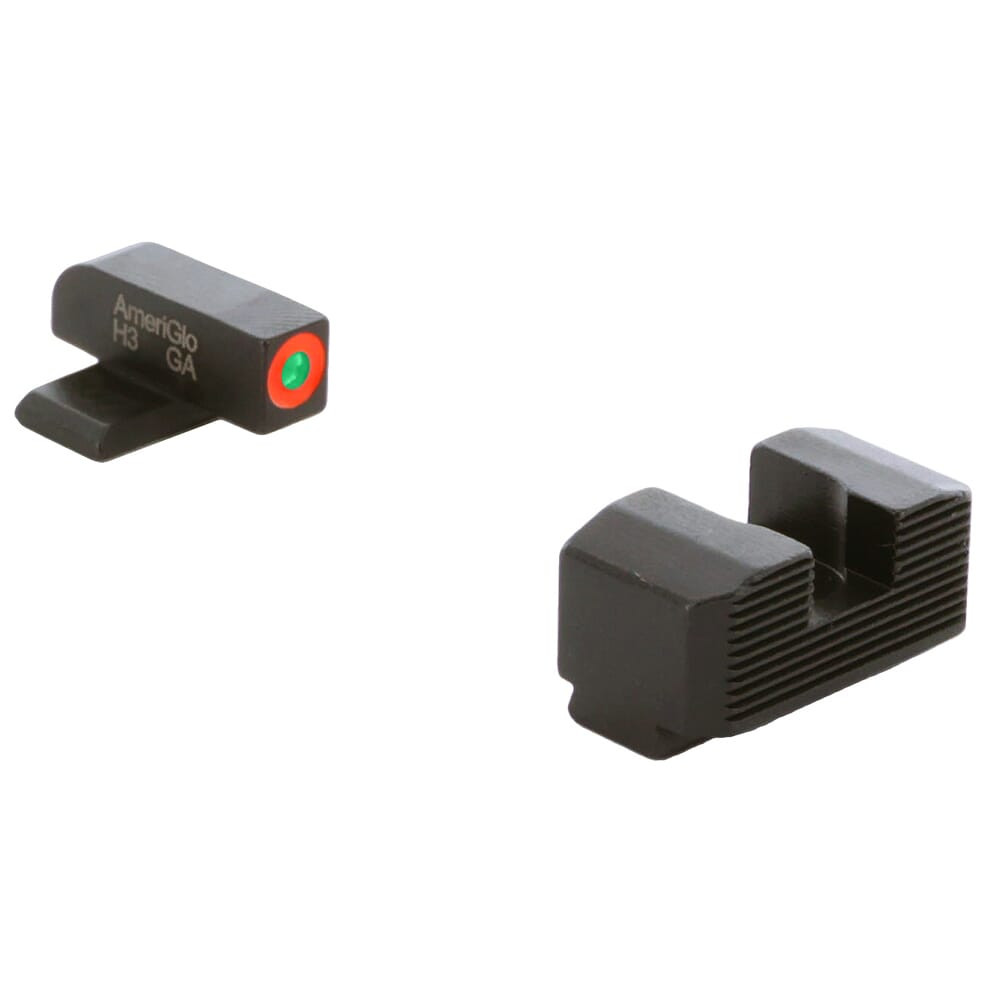 Ameriglo Protector Green Tritium w/Orange Outline Front, Black Serrated Rear Sight Set for Springfield Hellcat Std SA-433