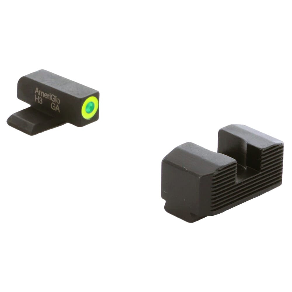 Ameriglo Protector Green Tritium w/LumiGreen Outline Front, Black Serrated Rear Sight Set for Springfield Hellcat Std SA-533