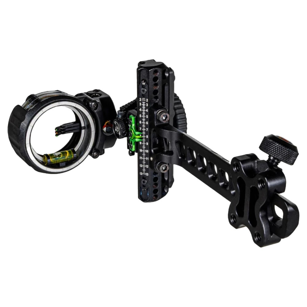 AXCEL Archery Driver Slider Sight - Standard Pro Bar - w/ AccuStat II Scope - Micro 3 Pins - .010 Fiber - Stealth ADVR-S310-4AB in Green