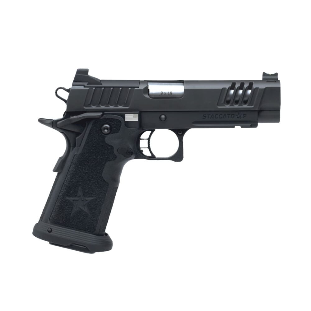 Staccato P Duty V2 9mm DLC/SS TB P Optic Ready Aluminum Frame Stainless Threaded Barrel Tac Texture Grip With X-Series Serrations 12-1201-000203-01