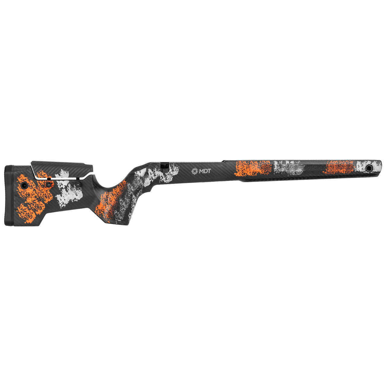 MDT CRBN Tikka T3X Long Action RH Fixed ARCA Hunter Orange and Grey Chassis System 114850-HOG in Orange/black