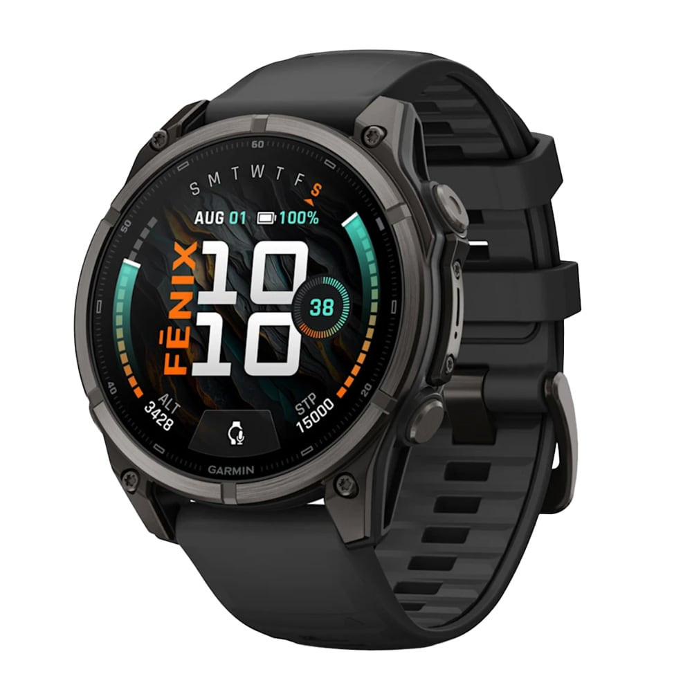 Garmin Fenix 9 47mm Carbon Gray DLC Titanium-Color Smartwatch w/ Built-In Flashlight, AMOLED Display, Black Silicone Band 010-04762-10