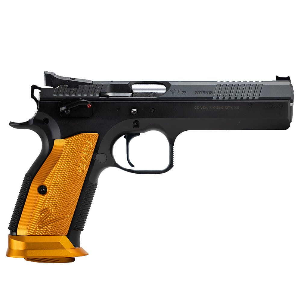 cz-usa CZ-USA TS 2 Orange 9mm 5.2" Bull Bbl 20rd Blk Handgun w/Polycoat Steel, FO Front/Fixed Rear, Orange Alum Grips 91226 - $2209.99 at Scopelist.com