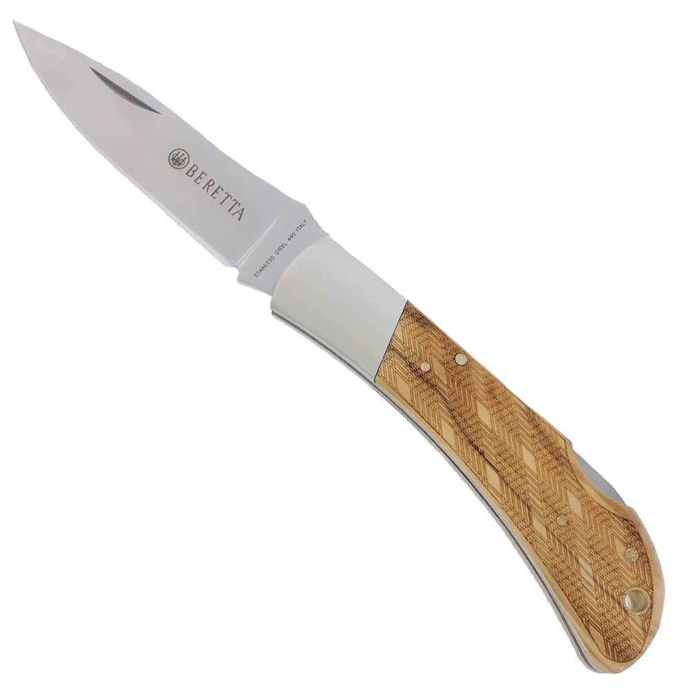 Beretta Multi-Use 2.95" Folding Blade Hunting Knife w/Checkered Olive Wood Handle 125/1OLP