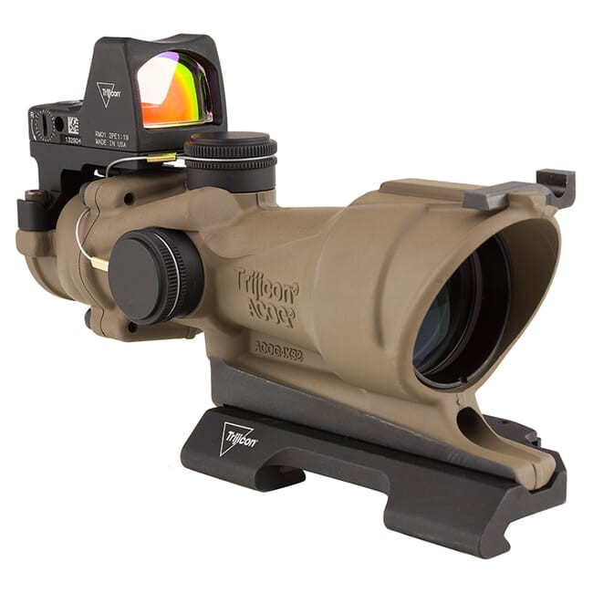 Trijicon 4x32 ACOG ECOS Illum Amber Crosshair 5.56 Reticle w/Iron Sights QR Mount - LED 3.25 MOA Red RMR Type 2 - FDE TA01-D-100555 by trijicon - 