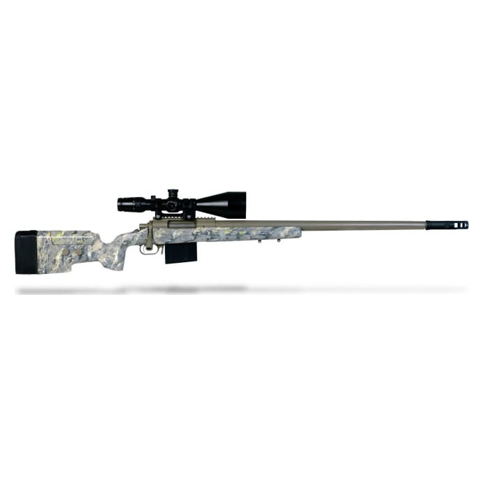 Surgeon Remedy 338 Lapua,27' Krieger barrel with sure fire muzzle brake, McMillian A-5 stock in molded in tan & green, 2 AI mags, Zeiss Hensoldt ZF 6-24x72 mildot scope in Near 1 piece uni-mount and bubble level ring on scope. All metal work on