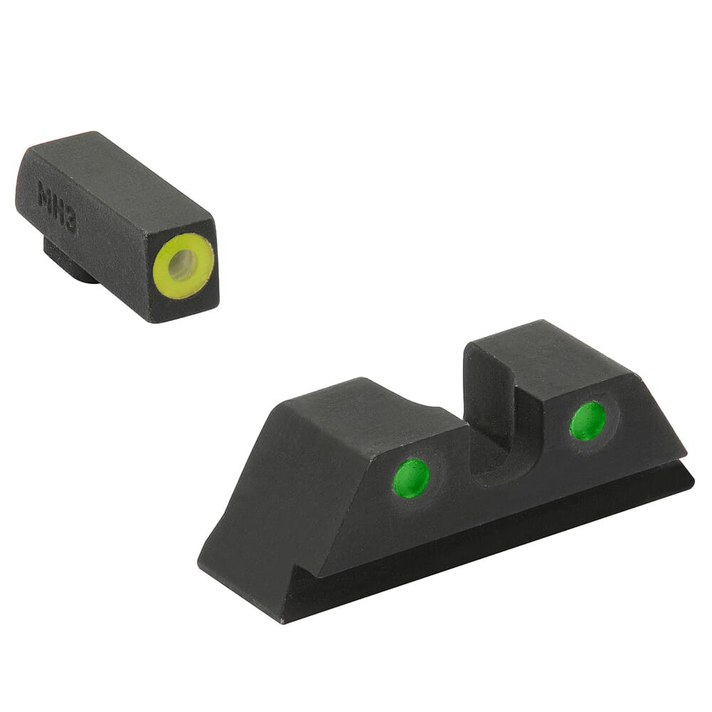Meprolight USA Meprolight Hyper-Bright Glock Std Frame 9/357SIG/40/45GAP Yellow Ring/Green Fixed Pistol Sight Set 402243121