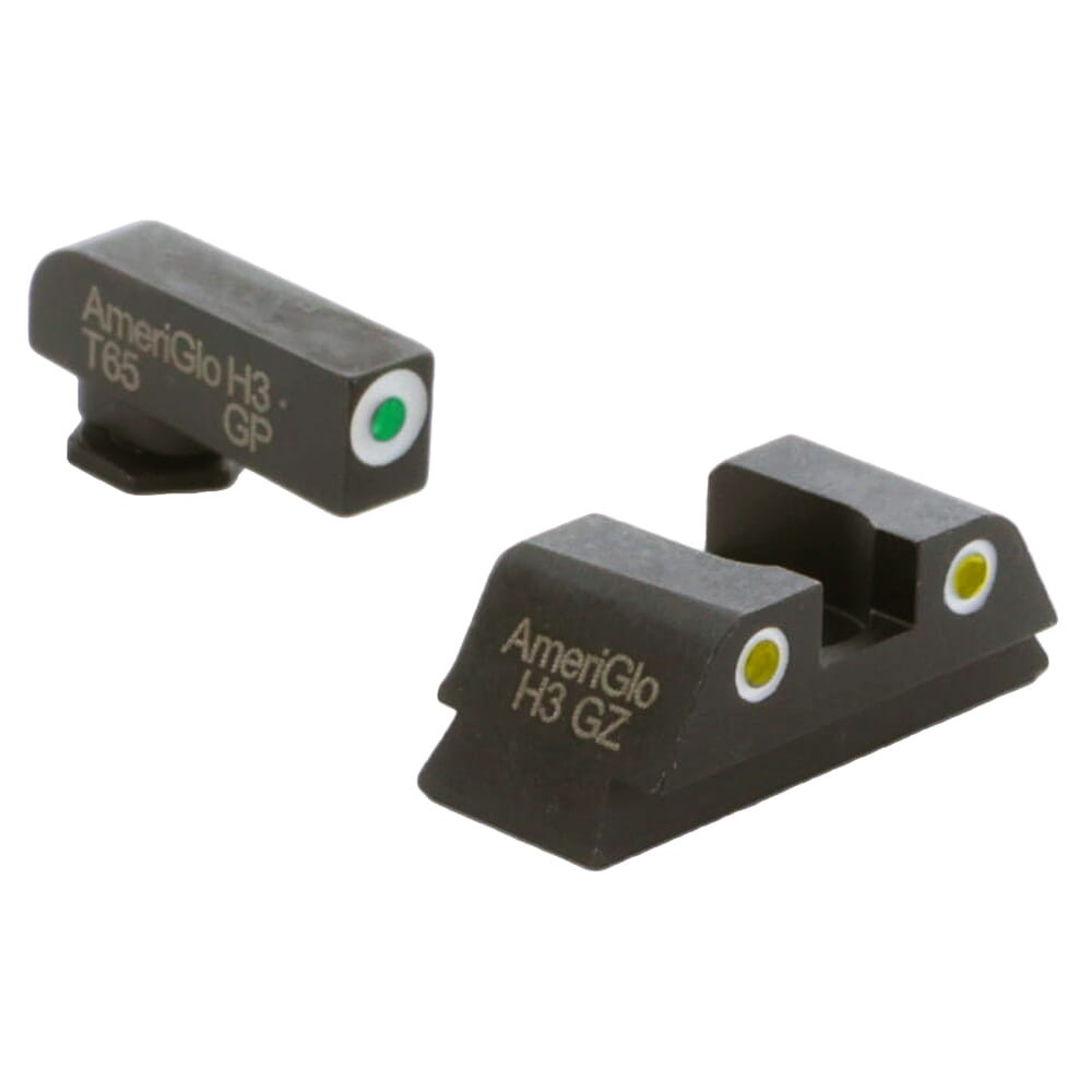 Ameriglo Classic Green Tritium Front, Yellow Tritium Rear 3-Dot Sight Set w/White Outlines for Glock 42,43,43X,48 GL-431