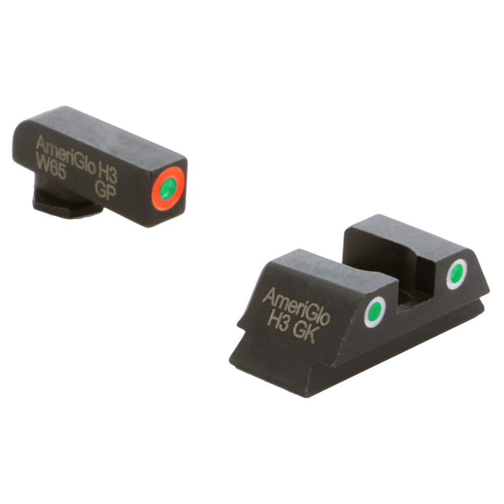 Ameriglo Spartan Grn Trit w/Org Outline Front, Grn Trit w/Wht Outline Rear 3-Dot Night Sight for Glock 42,43,43X,48 GL-741