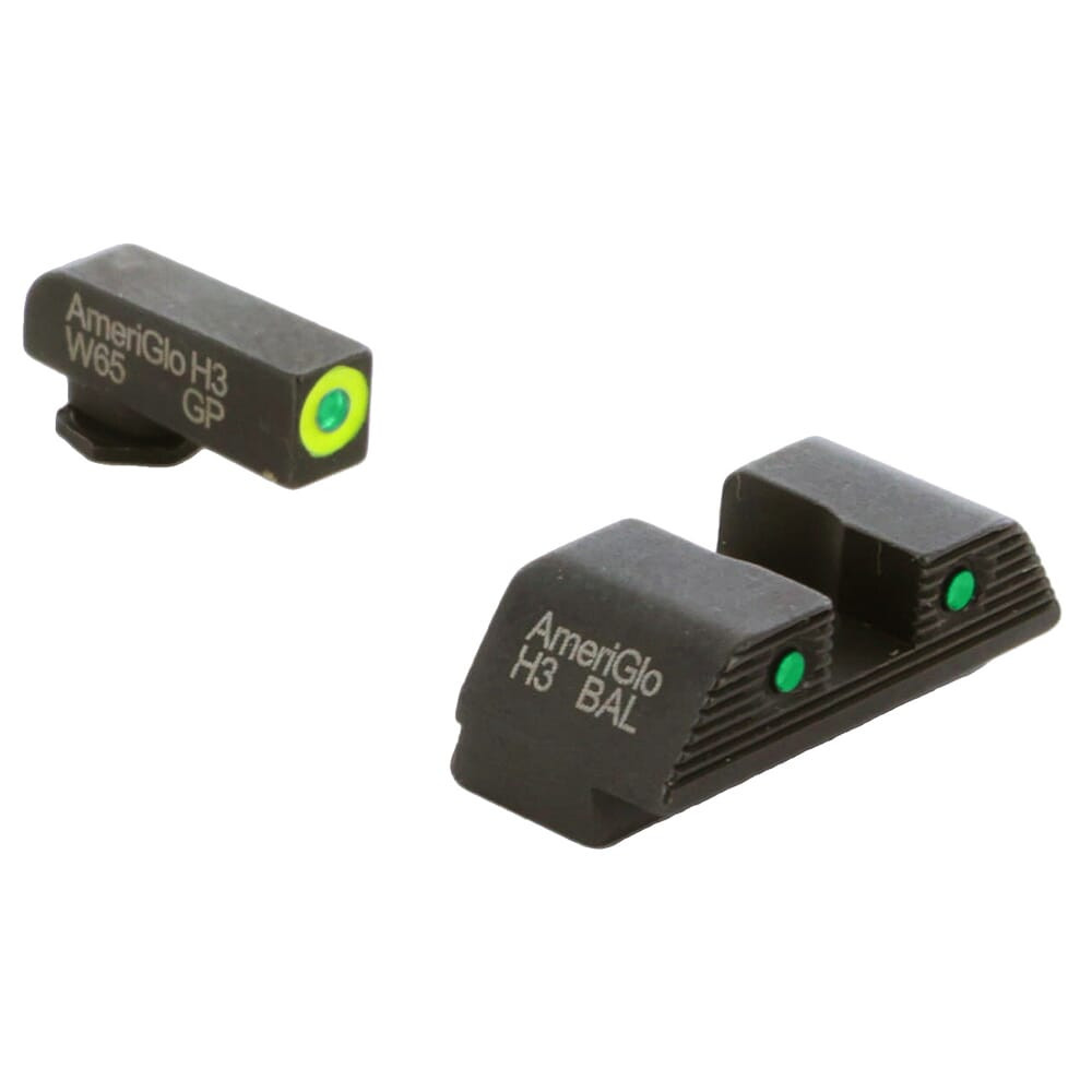 AMERIGLO Trooper, Glock 20,21,29,30,31,32,36,40,41 , Green Tritium LimeGreenLumi Outline FRONT, Green Tritium Black Outline Serrated SQ REAR (GL-820)