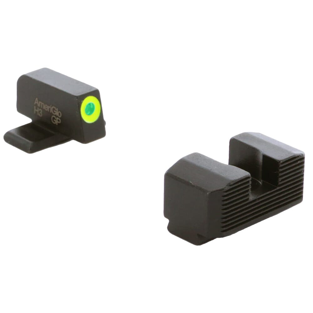 Ameriglo Protector Green Tritium w/LumiGreen Outline Front, Black Serrated Rear Sight Set for Springfield Hellcat OSP SA-534