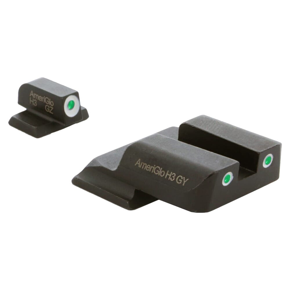 Ameriglo Classic Green Tritium Front, Green Tritium Rear 3-Dot Sight Set w/White Outlines for S&W M&P (Excl. .22,.380, Shield, EZ, Pro) SW-801