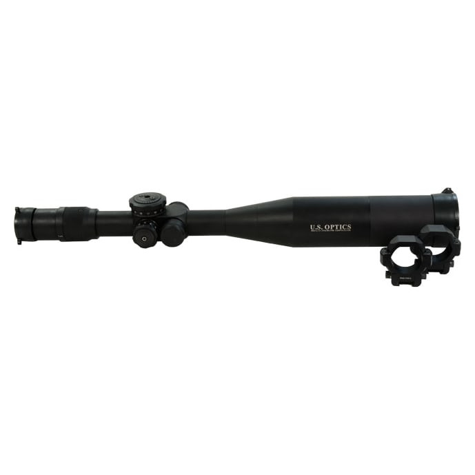 US Optics ER25 5-25x58 T-Pal 35mm Tube Matte Black, MDMOA, Red Reticle, EREK .50MOA elevation, US3 .25MOA windage with 35mm low rings and sunshade/ARD. Scope has very light ring marks