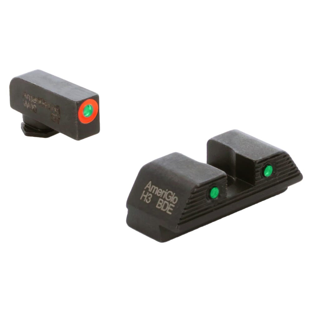 Ameriglo Trooper Green Tritium w/Orange Outline Front, Green Tritium w/Black Outline Rear 3-Dot Night Set for Walther PDP WA-816