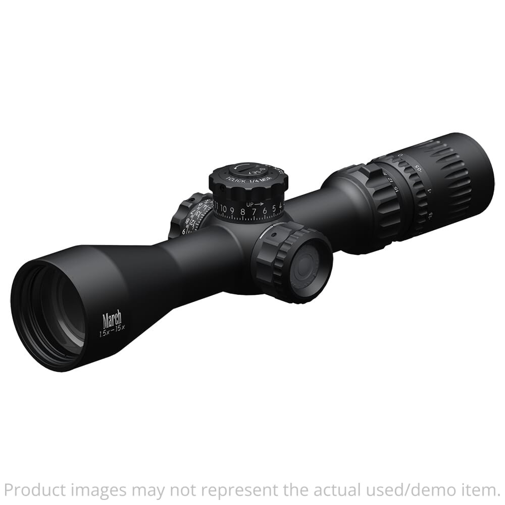 March USED Tactical 1.5-15x42mm MTR-5 Reticle 1/4MOA Illuminated Riflescope D15V42TI-MTR-5 - Mount Marks USED7392