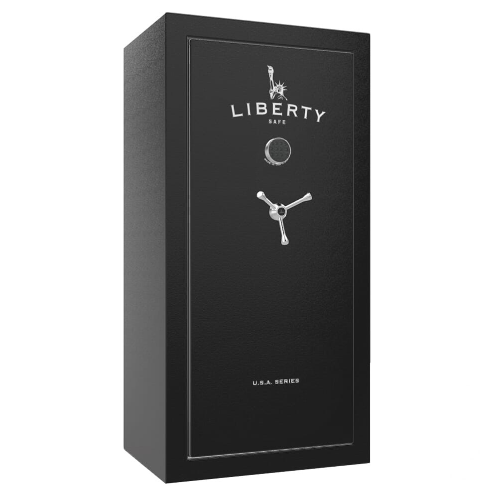 Liberty Safe USA Black Textured 30-Gun Safe w/Silver Ink, SecuRam Top Lit Chrome eLock & Economy Door Panel
