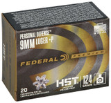 Federal Personal Defense HST 9mm Luger +P 124gr Jacketed Hollow Point 20 Round Box