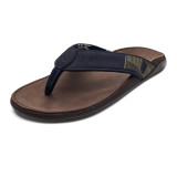 OluKai Men's Tuahine Waterproof Leather Sandals - Blue/Dark Wood