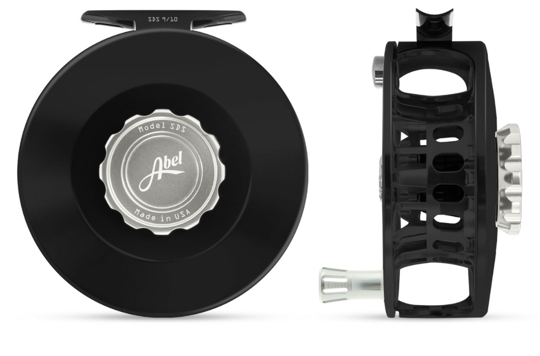 Abel SDS 9/10 Black Solid w/ Platinum Drag Knob & Platinum Handle Fly Reel