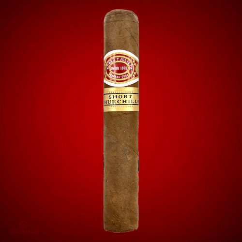 Romeo y Julieta Short Churchill cigar on red background at Boisdale