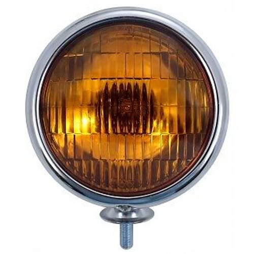 Chrome Vintage Style Amber 12V / 12 Volt Fog Light / Lamp 4.5" Diameter