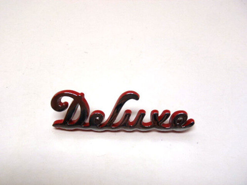 Ford 1940 Deluxe "Deluxe" Script  Hood / Bonnet Emblem - Painted Red On Sides