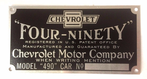 Chevrolet Chevy Car Model 490 Four-Ninety Patent Plate VIN 1916-1922 VINTIQUE