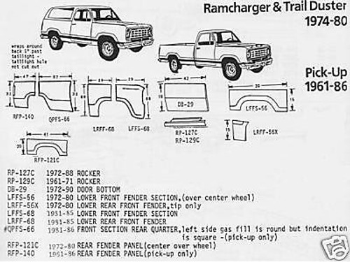 Dodge Pickup Truck Rear Quarter Panel, Right 1981-1986