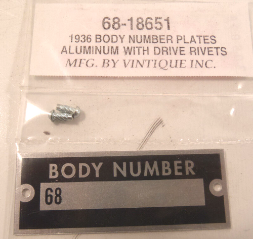 Ford Body Number Plate With Drive Rivets 1936 VINTIQUE