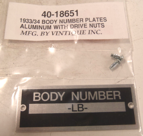 Ford Aluminum Body Number Plate With Drive Rivets 1933-1934 VINTIQUE